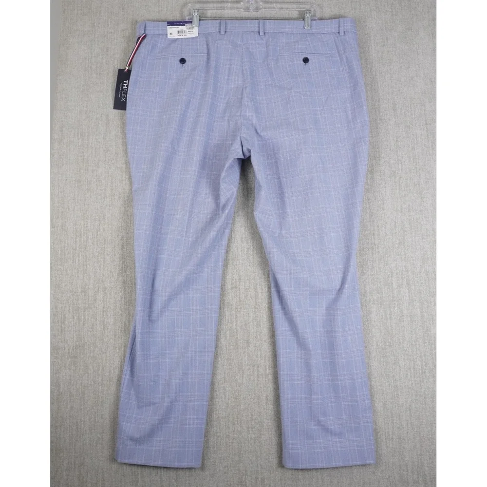 Tommy Hilfiger Mens TH Flex Tate Modern Fit Stretch Plaid Dress Pants Blue 46x32